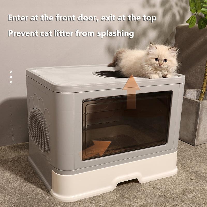 Foldable Odor-Free Cat Litter Basin With Top Entry