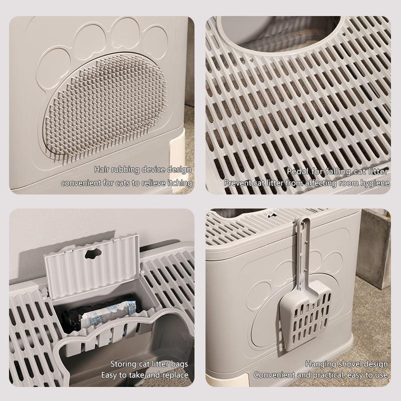 Foldable Odor-Free Cat Litter Basin With Top Entry