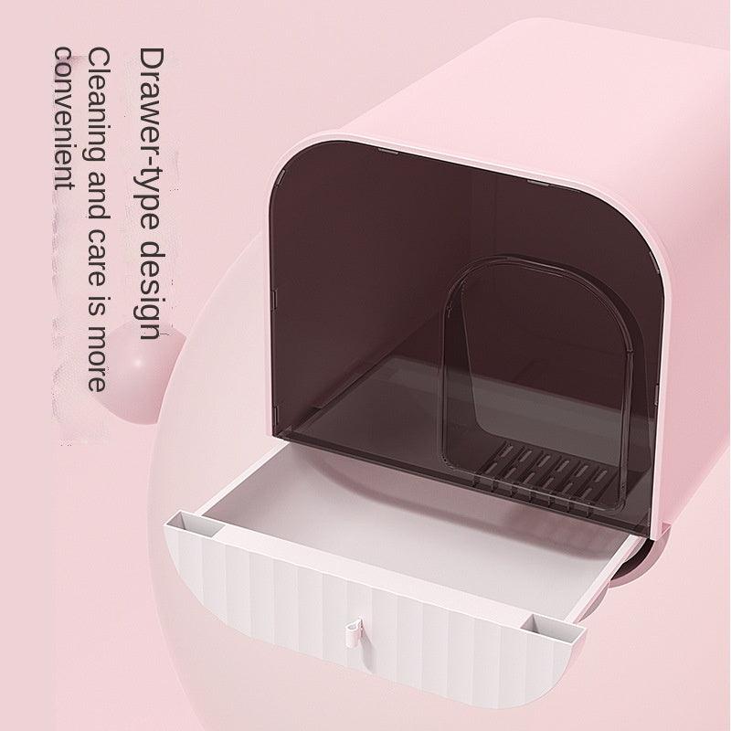 Enclosed And Splash-Proof Cat Litter Box With Drawer Design