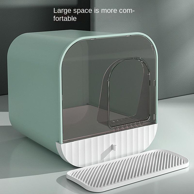 Enclosed And Splash-Proof Cat Litter Box With Drawer Design
