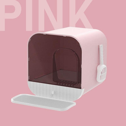 Enclosed And Splash-Proof Cat Litter Box With Drawer Design