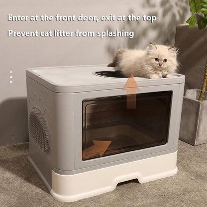 Foldable Odor-Free Cat Litter Basin With Top Entry