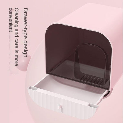 Enclosed And Splash-Proof Cat Litter Box With Drawer Design
