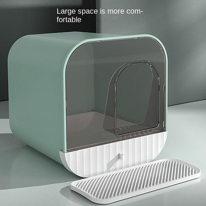 Enclosed And Splash-Proof Cat Litter Box With Drawer Design