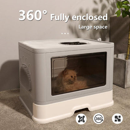 Foldable Odor-Free Cat Litter Basin With Top Entry
